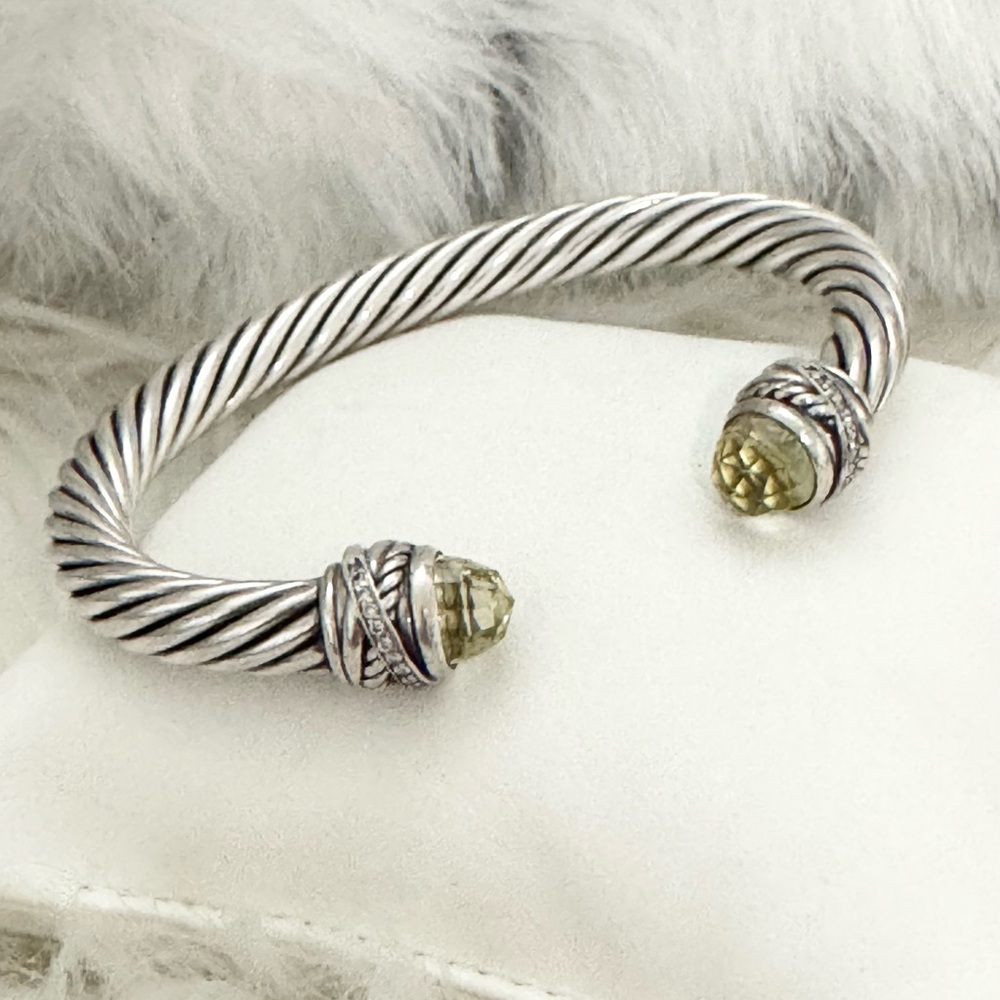 David Yurman 7mm Diamond Crossover Lemon Citrine Cable Classics Cuff Bracelet